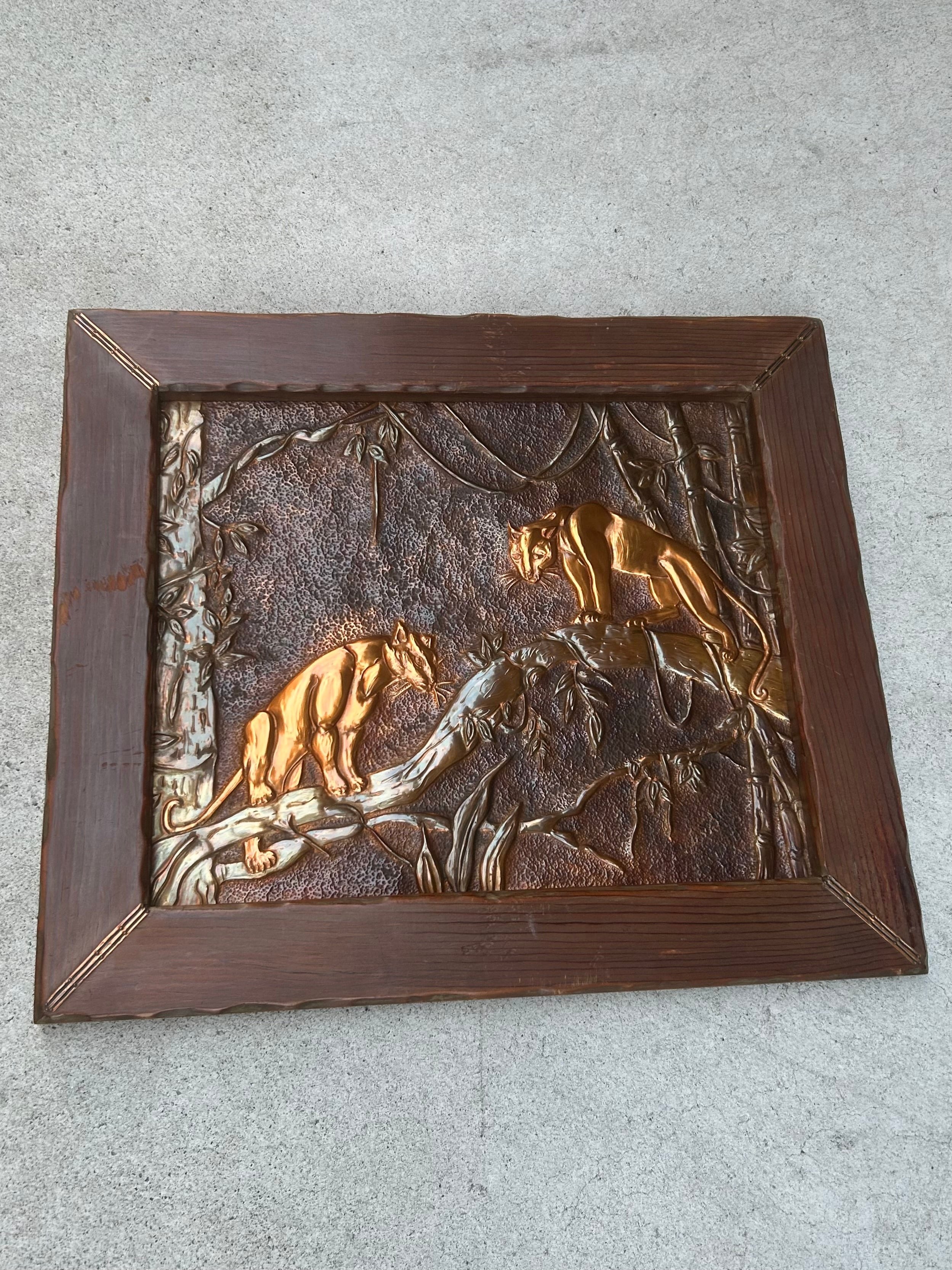 Midcentury  Copper Relief Ｗall art panther