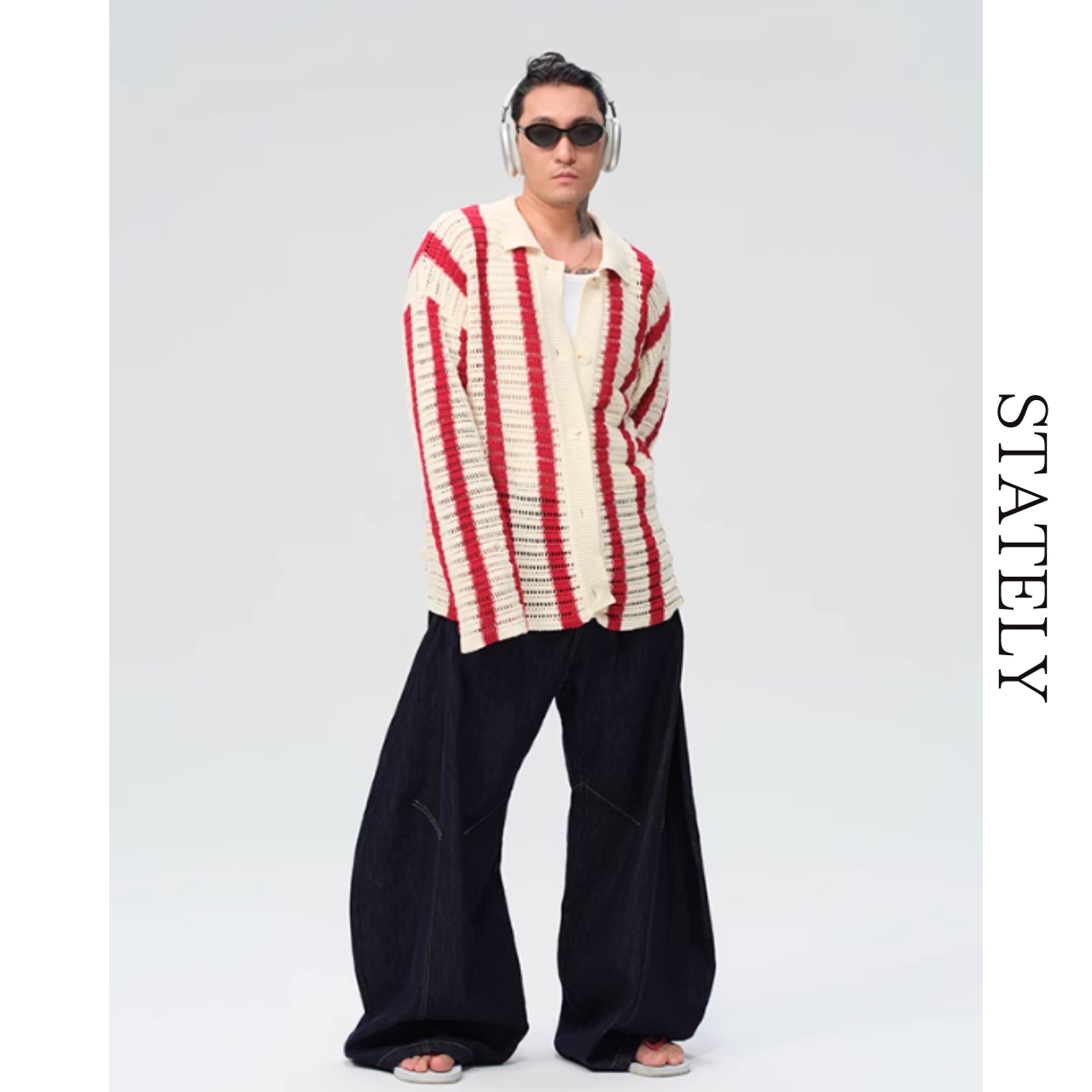 ワイドストライプ ローゲージニット カーディガン/2color_T08・画像6