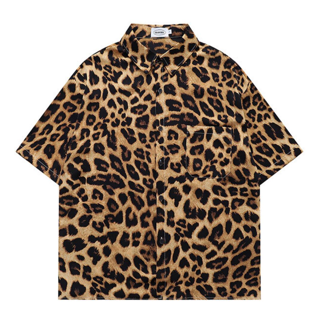 Leopard Print Short-Sleeve Floral Shirt(GV466)