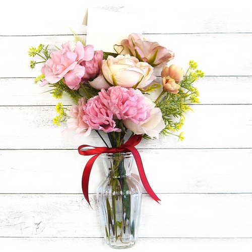 【saku】メッセージカード付き花瓶入り花束/フラワーアート