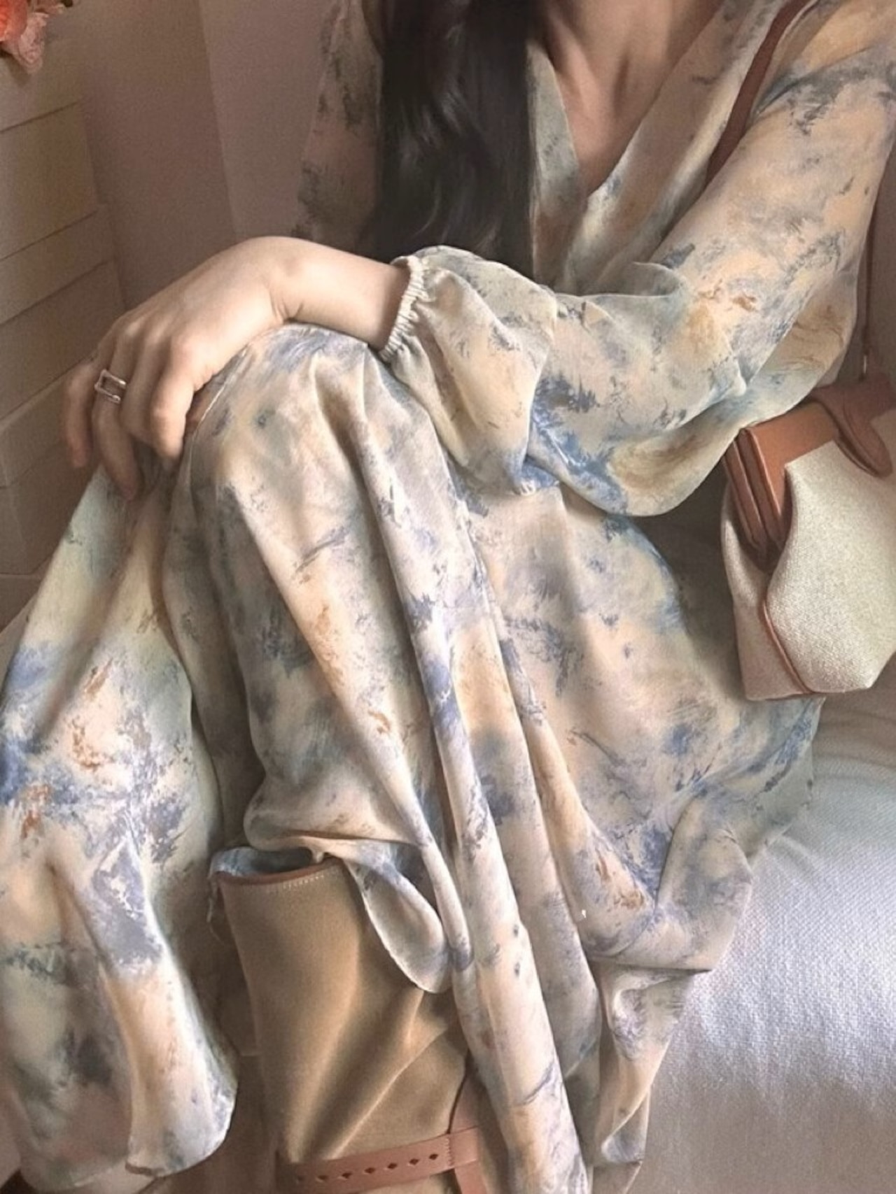 ボカシプリントシフォンワンピース D1279