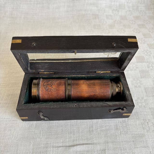 望遠鏡　革張り　木製ケース入り　英国ヴィンテージ　海洋　ハンドヘルド 19ote23-2