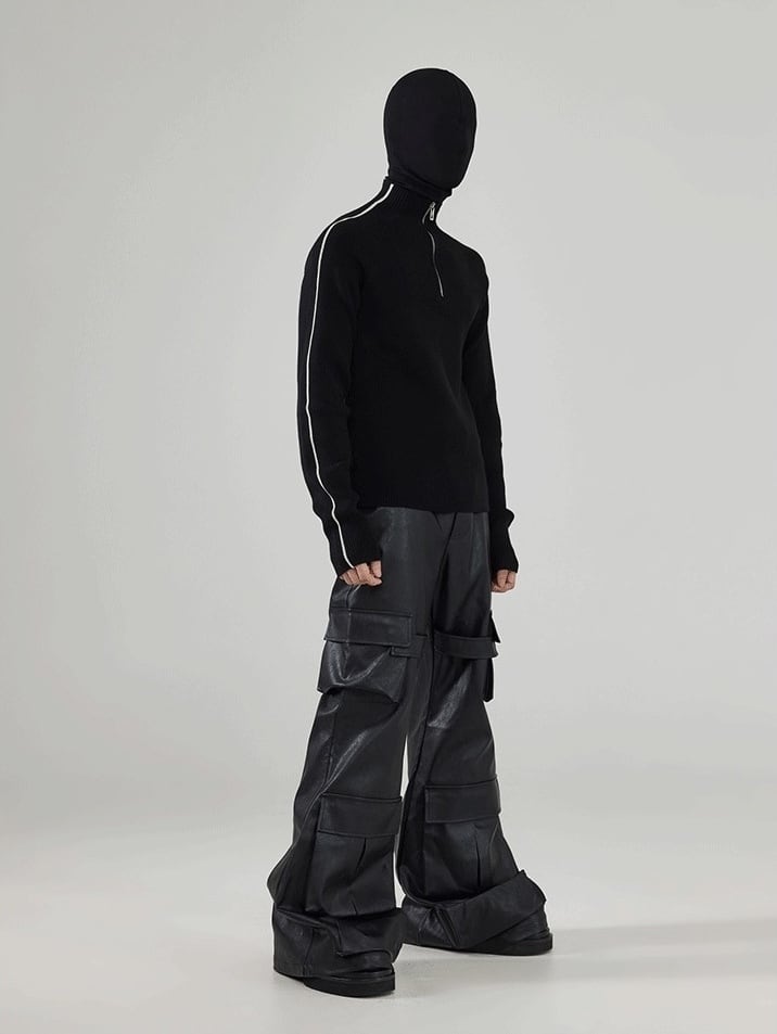 FRKM SCD 24AW マルチポケット ストラップデザインルーズレザーパンツ 