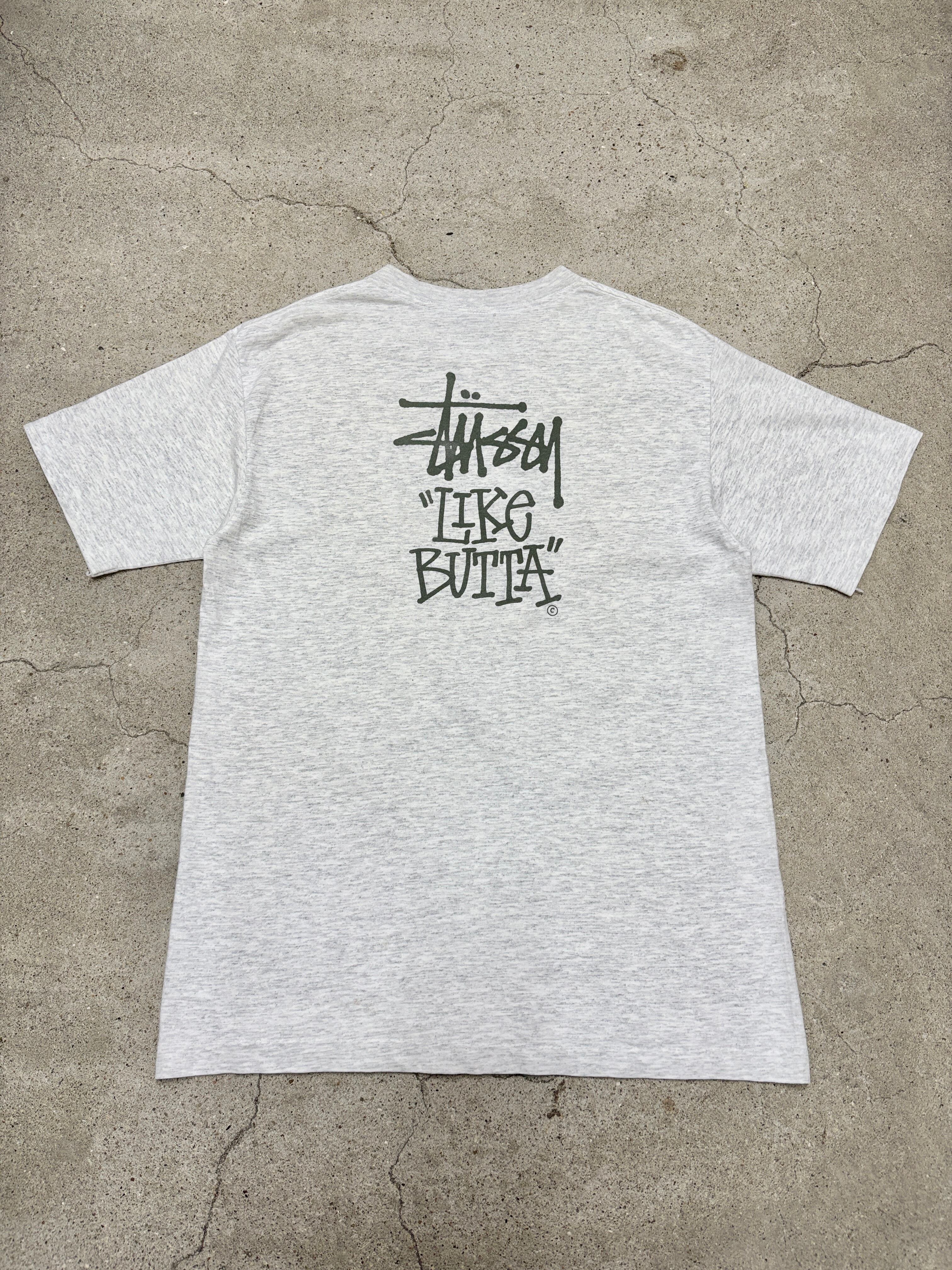 80～90s OLD STUSSY/LIKE BUTTA Tee/USA製/黒タグ/L/ロゴプリントT