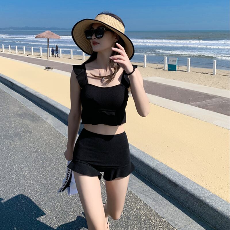 水着 韓国 体型カバー ブラック ワンピース 可愛い セパレート 海 夏 S9R