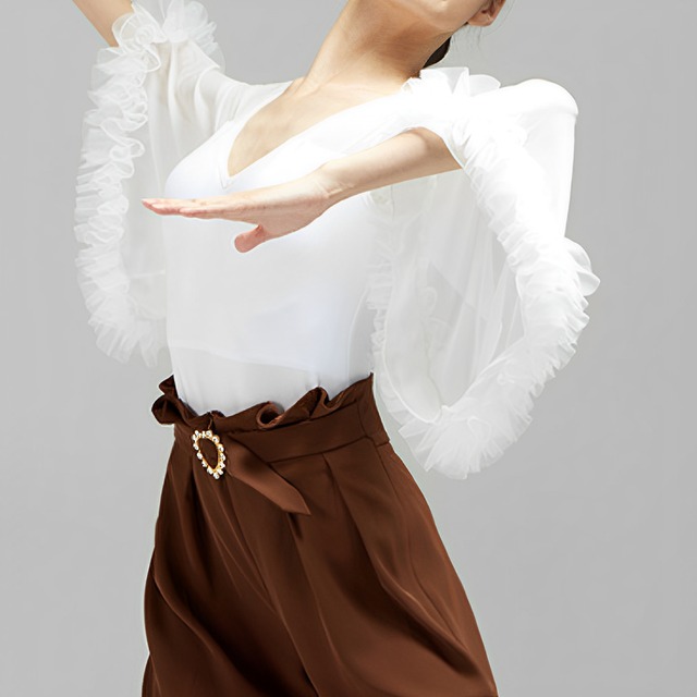 パフスリーブデザイン　シンプルデザイン　ダンストップス　(レオタードタイプ)　ds0464