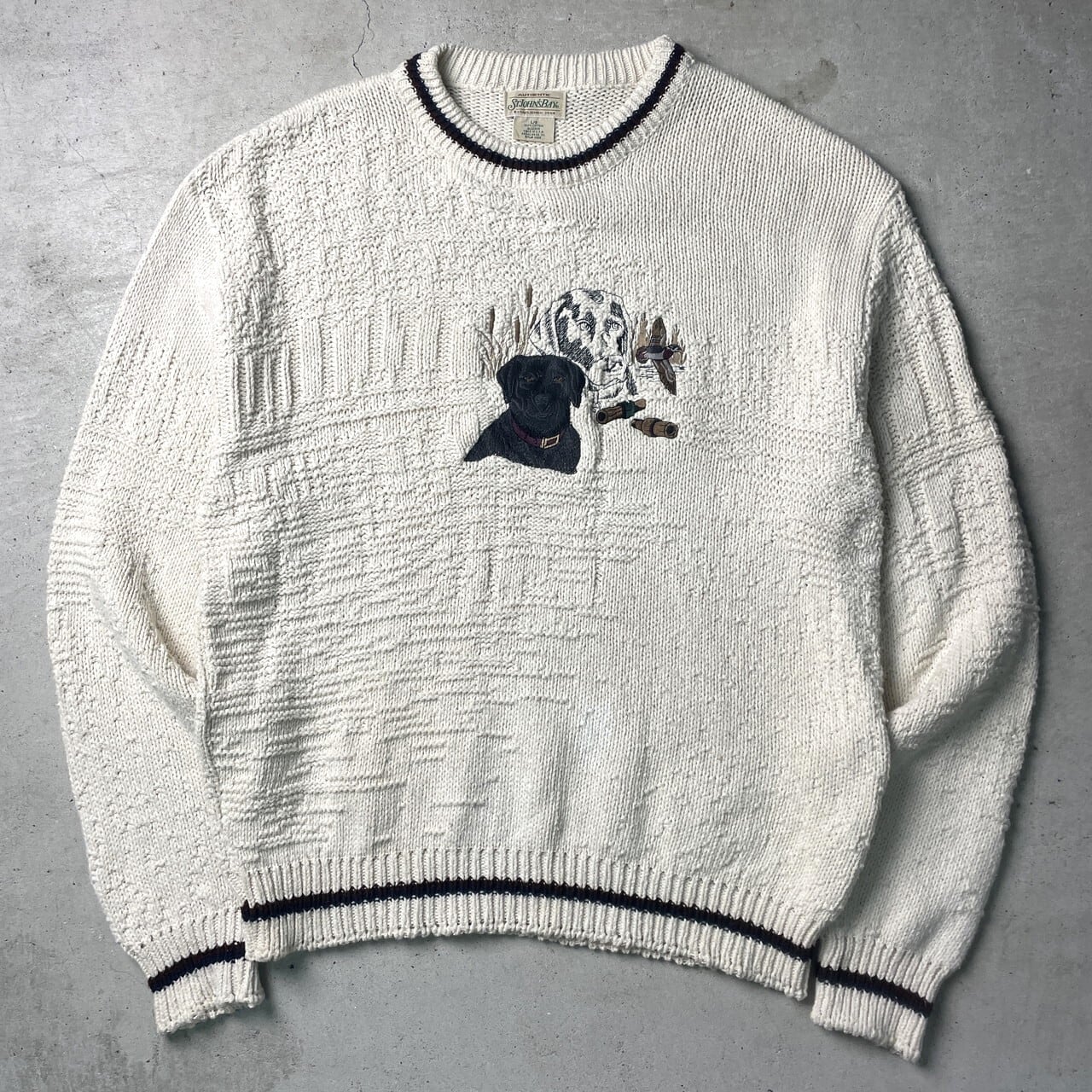 90年代 USA製 ST JOHN'S BAY アニマル 刺繍 コットンニットセーター