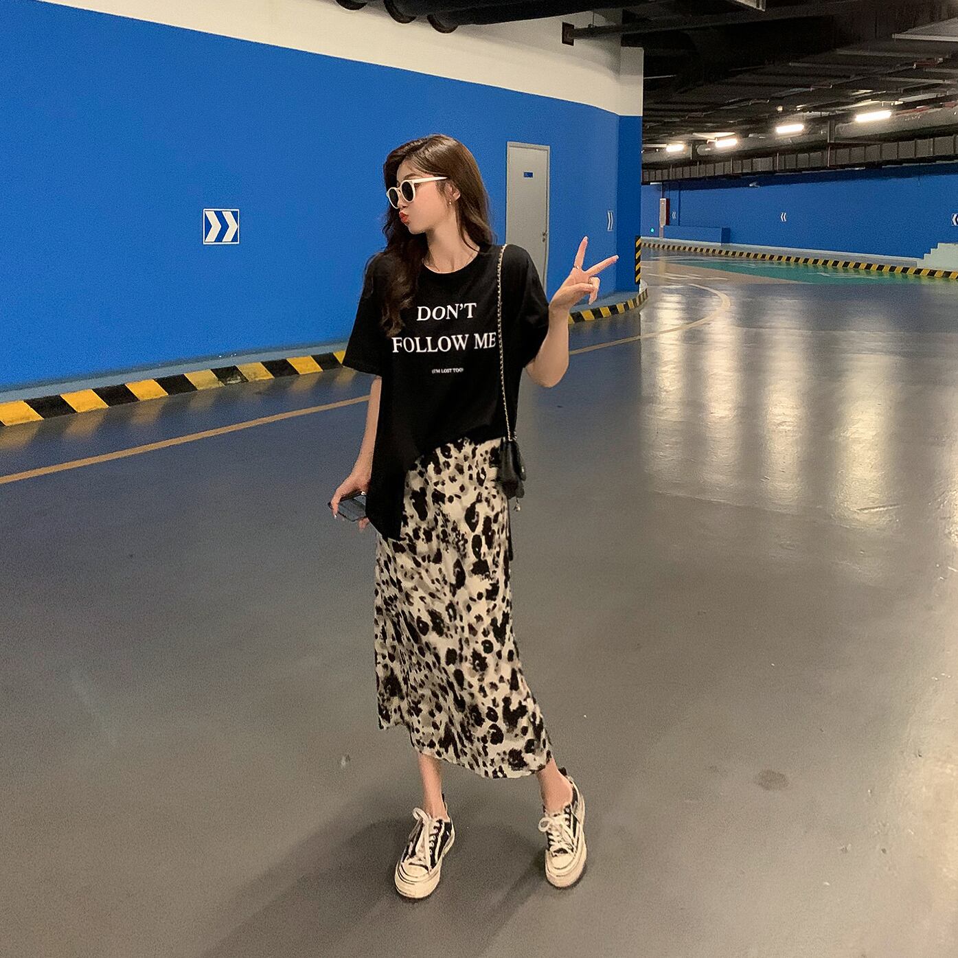 スタンダードルーズスタイルTシャツ サマーレオパードスカート レトロ 夏物 6Du_Shop_Women96985970996