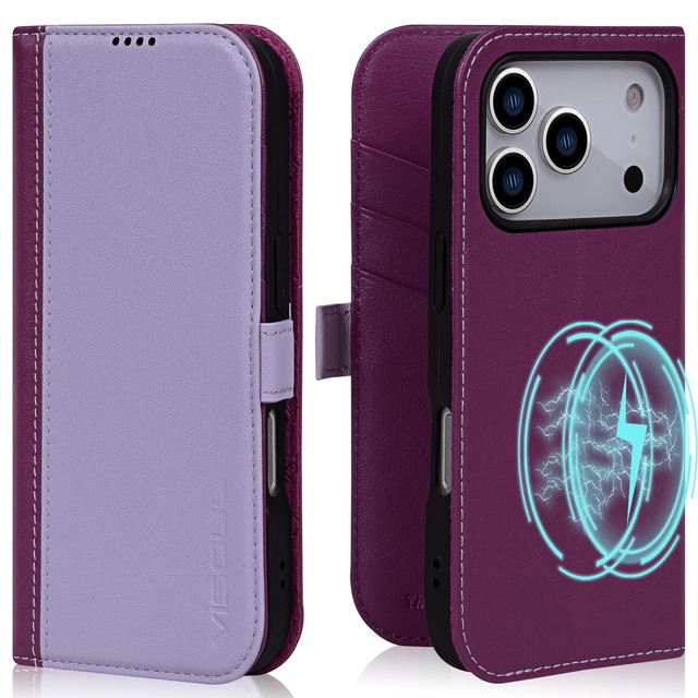 VISOUL iPhone 18 Pro/iPhone 17 Pro 対応 ケース 手帳型 本革 2026年発売 6.3インチ ラベンダー ・パープル「サイドマグネット式」