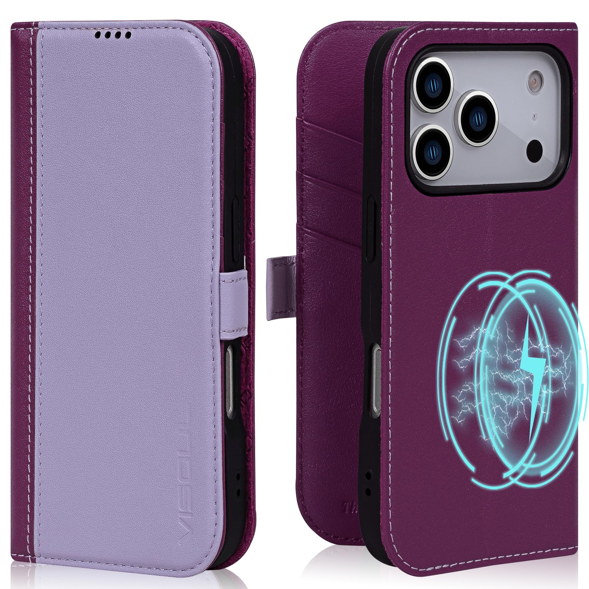VISOUL iPhone 18 Pro/iPhone 17 Pro 対応 ケース 手帳型 本革 2026年発売 6.3インチ ラベンダー ・パープル「サイドマグネット式」
