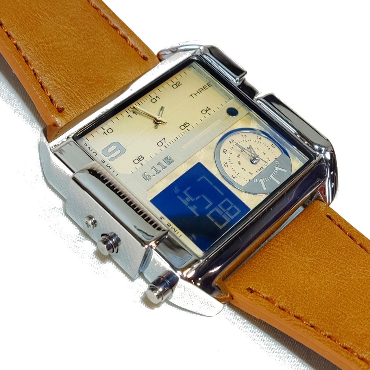 6.11 トリプルタイム デジタル/アナログ ファッションクオーツウォッチ(ブロンズフェイス)