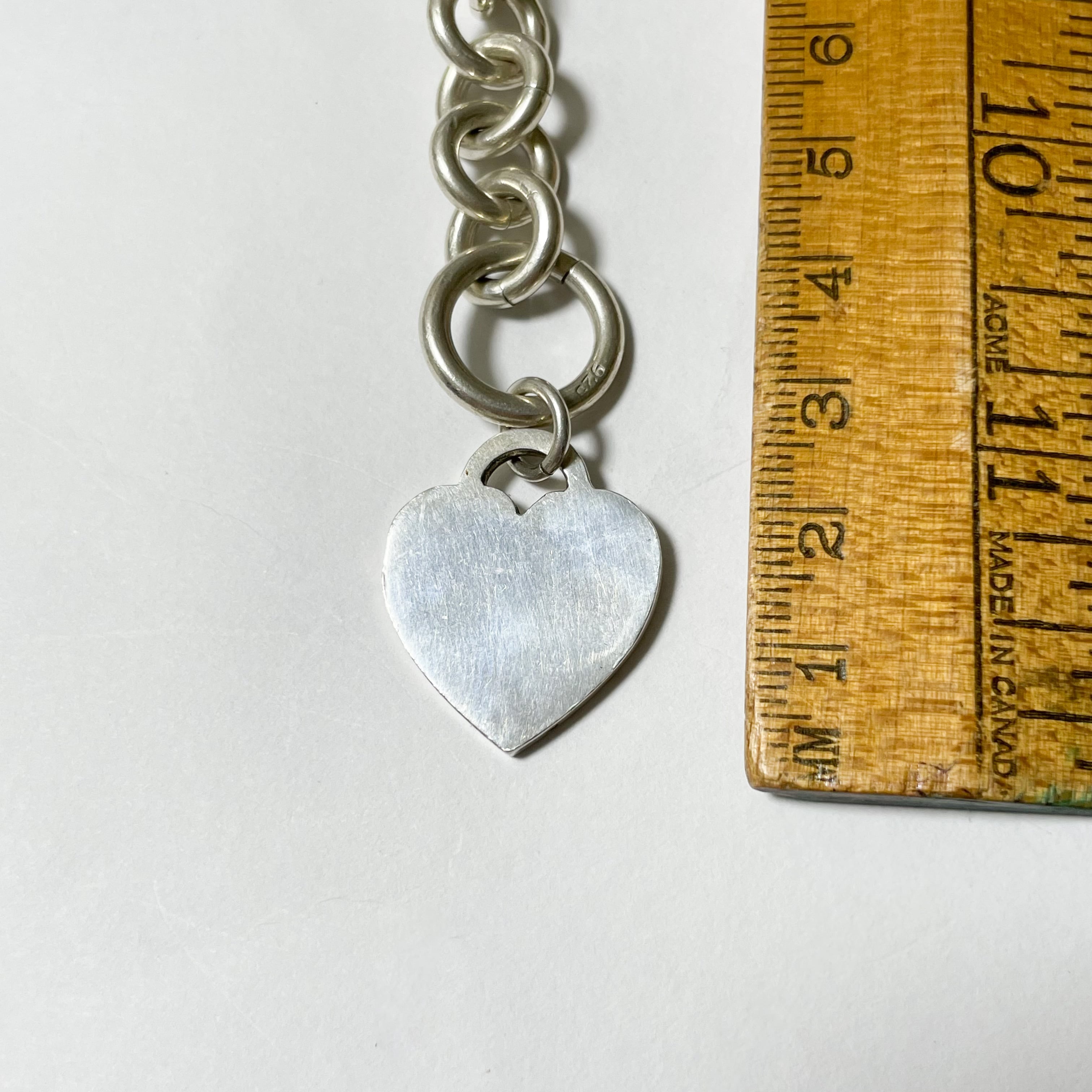 ヴィンテージ シルバーブレスレット　メキシコシルバー925 ハートチャーム Vintage 925 Silver Chain Bracelet With Heart Charm (Heavy) Made In