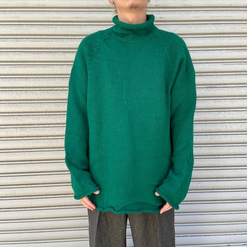 90s J.CREW ロールネックウールセーター 巨人タグ ニット 緑 L