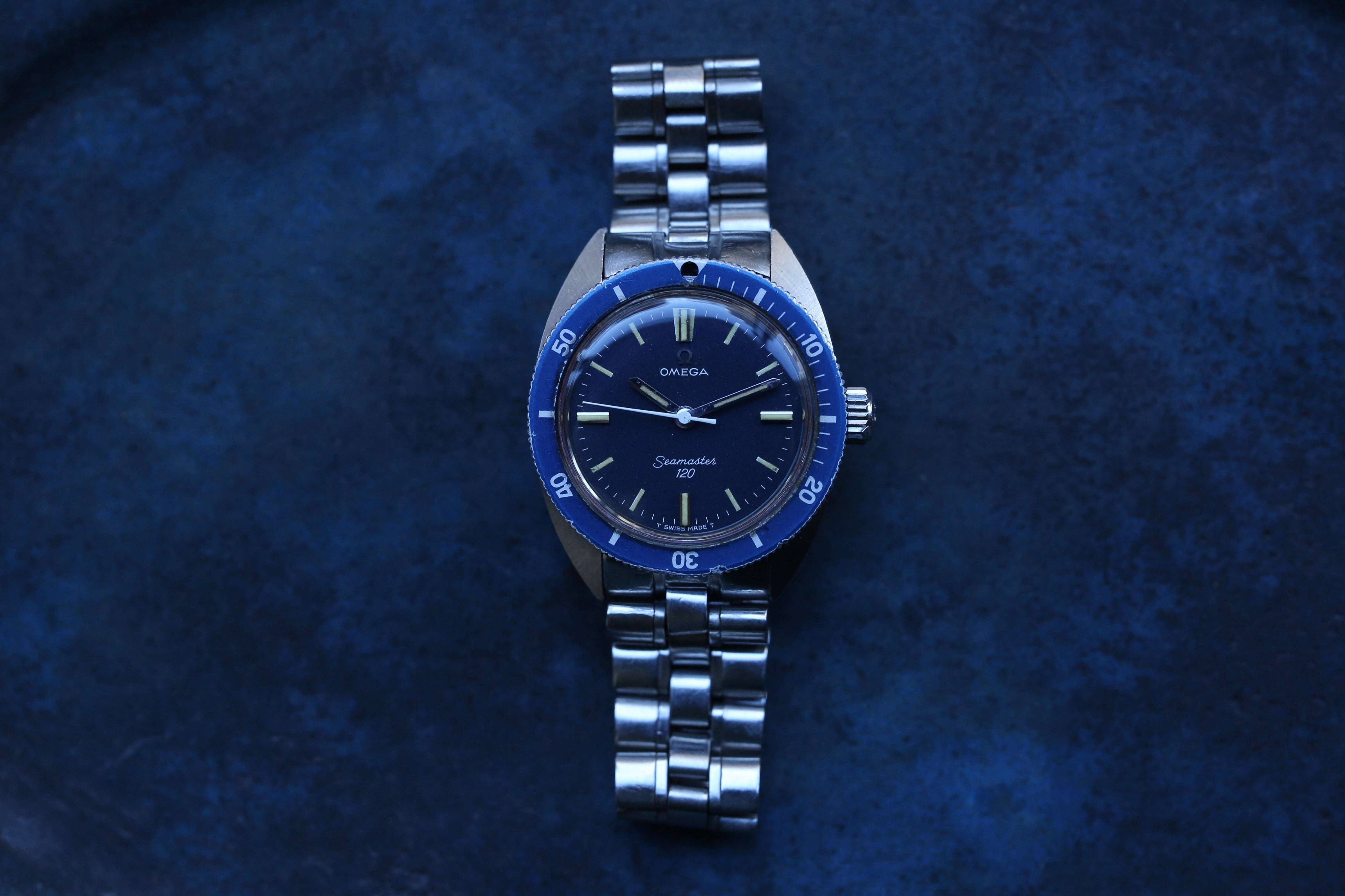 【OMEGA】1969 シーマスター120 ボーイズサイズ ”ブルー” 手巻き 3連純正ブレスレット OH / vintagewatch / seamaster 120 / Blue /Boys
