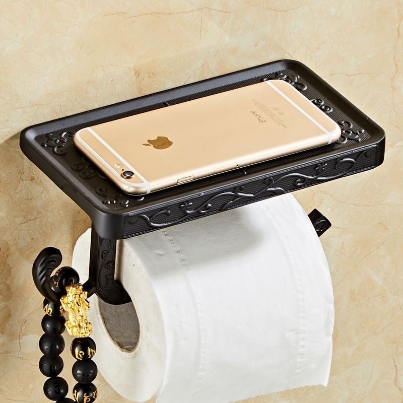 トイレット ペーパー ホルダー 棚付き ヨーロッパ風 彫刻風 金属製