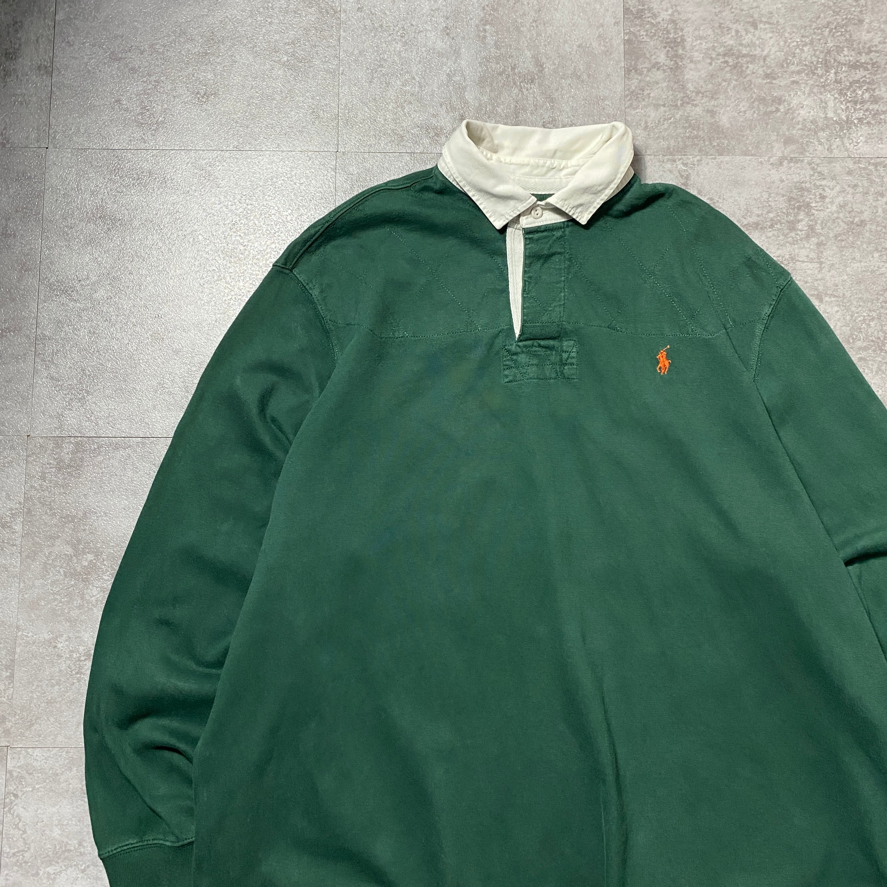 POLO　ポロラルフローレン　ポニー刺繍　長袖ポロシャツ　緑　XL ラガーシャツ Ralph Lauren ラルフローレン ポロシャツ 長袖 ビッグポニー 刺繍