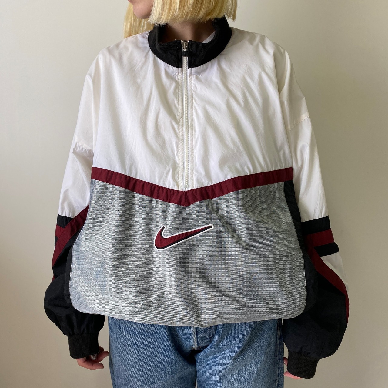 00年代 NIKE ナイキ ハーフジップ スウォッシュ ロゴ刺繍 プルオーバー 