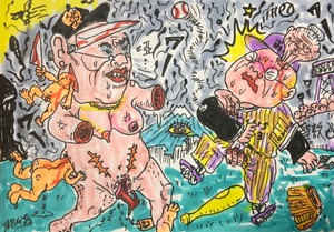 原画・着色ドローイング 「裸の巨人軍対阪神タイガース、戦慄の戦い」