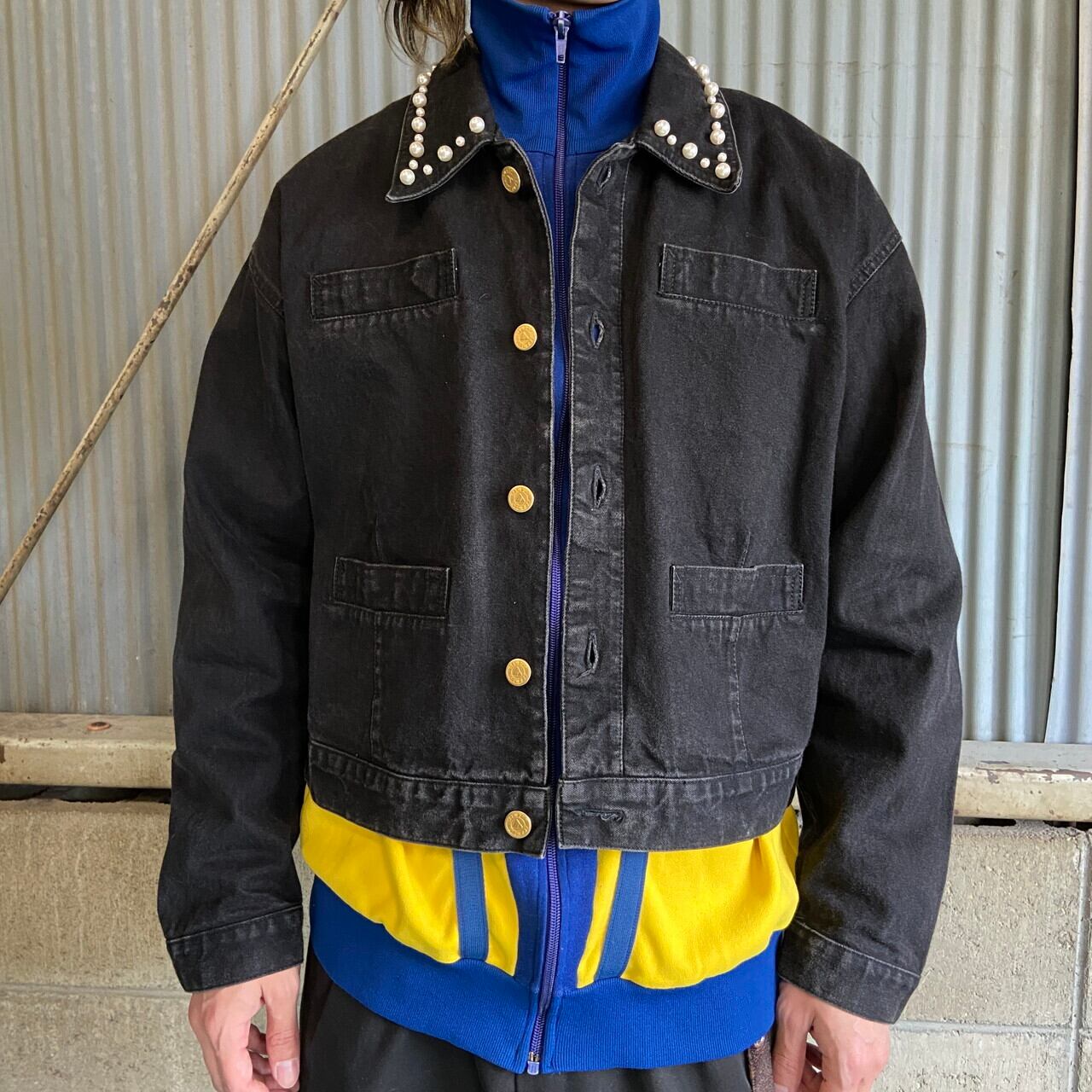 80年代〜 Liz Wear パール ショート丈 ブラックデニムジャケット