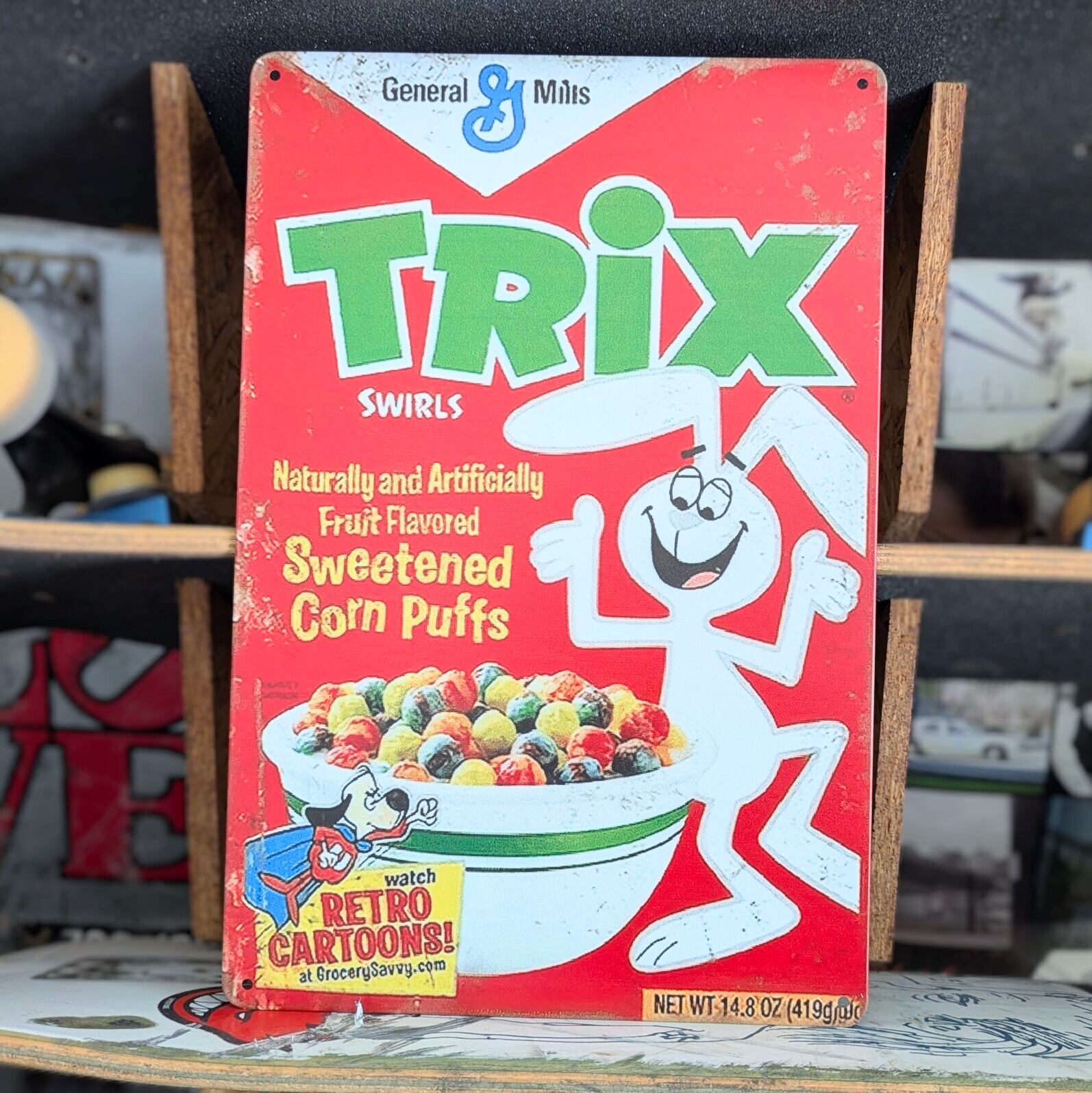 送料無料!ちょうどいいブリキ看板 【 Trix(トリックス)】ゼネラルミルズ社 / METAL SIGN / メタルサイン / ブリキ看板 / サインボード / ビンテージ加工〚アメリカン雑貨 アメトイ〛