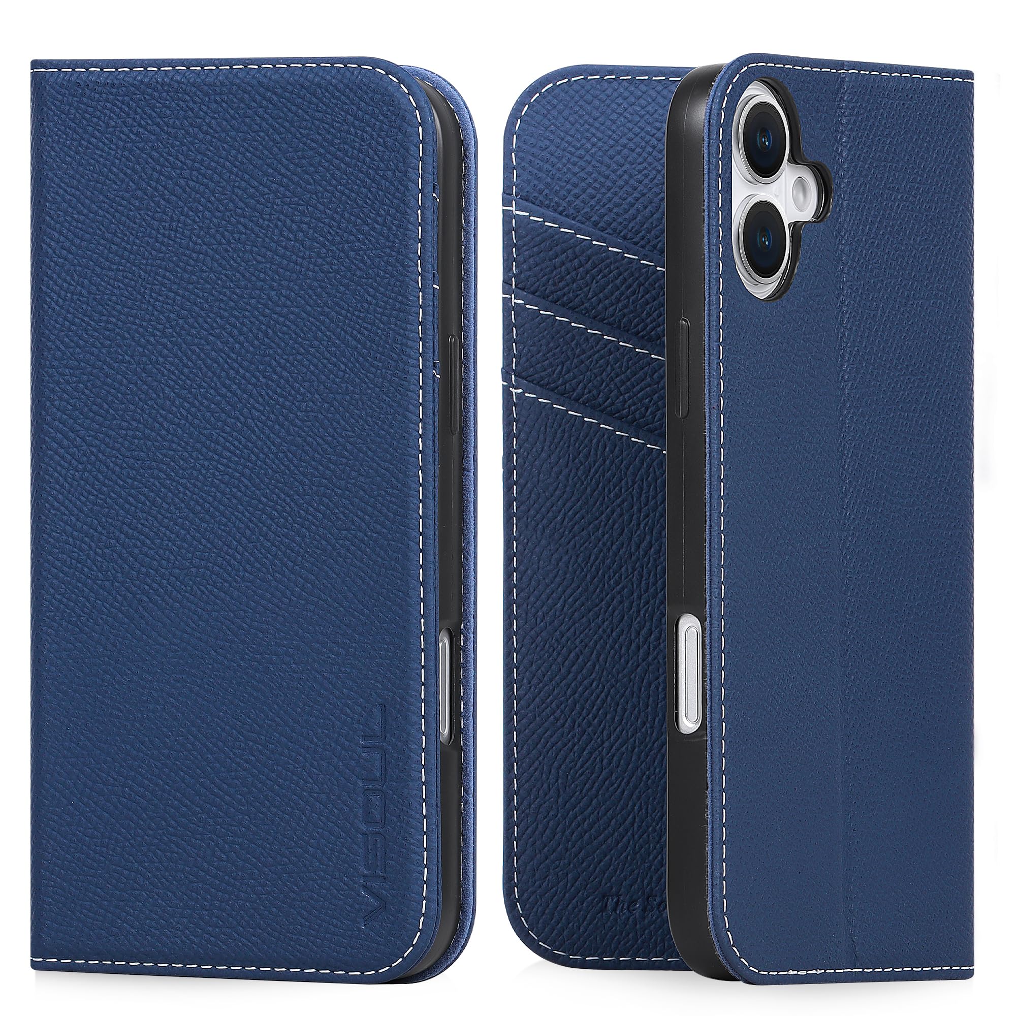 VISOUL iPhone16 対応 ケース 手帳型 本革 MagSafe対応 アイホン16 手帳型レザー スマホケース カード収納 携帯カバー全面保護 マグネット内蔵 柔軟なTPU素材 あいふぉん16ケース 6.1インチ対応 アイフォン16 ネイビー