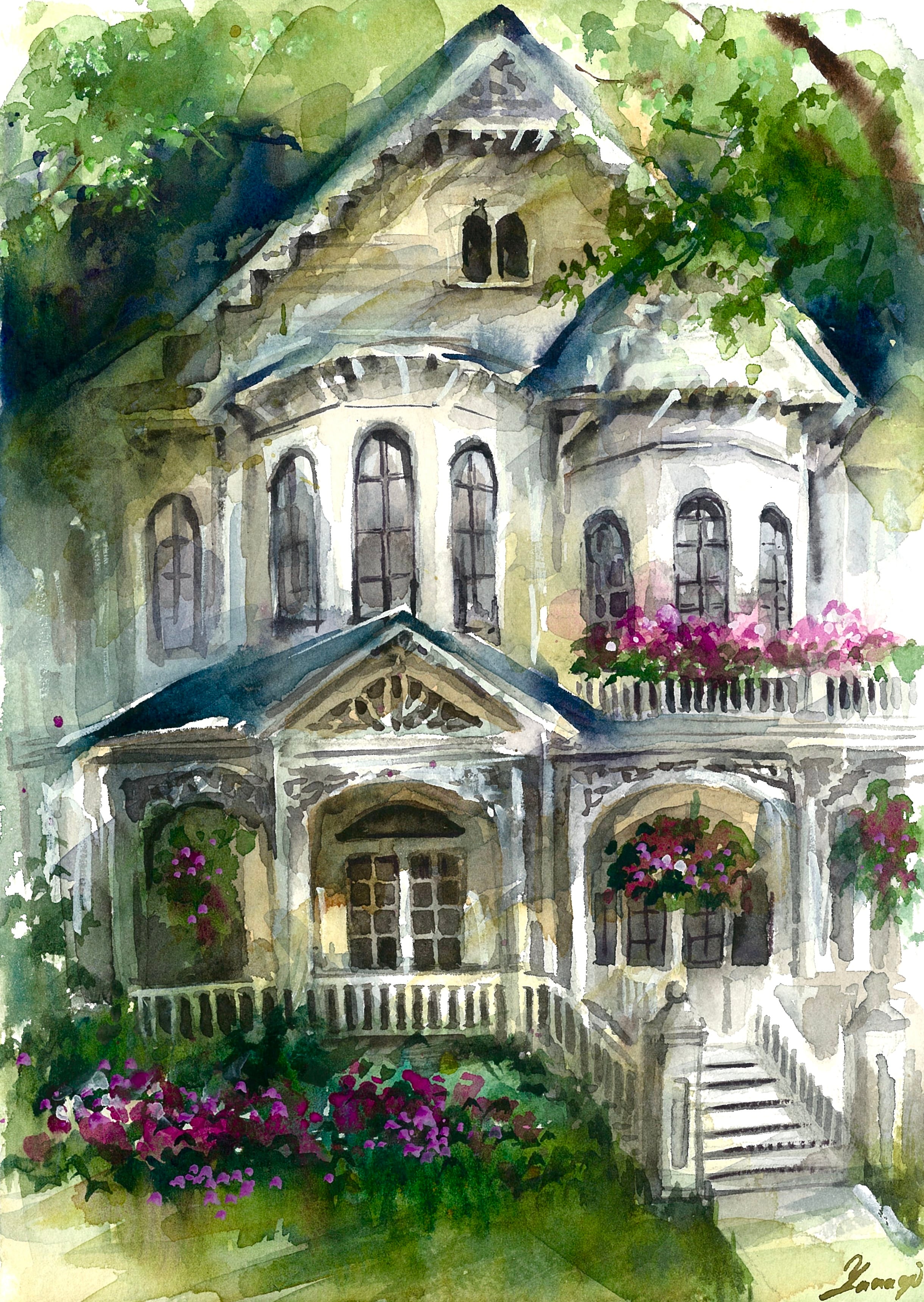 絵画 日本 広島県 尾道市 風景画 インテリアアート額付き 水彩画・油絵