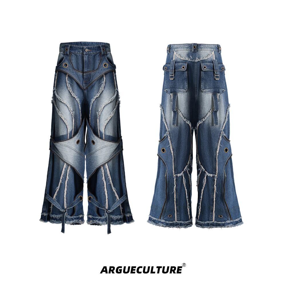 ArguE CulturE デニムパンツ ストレート ジーンズ フリンジ 新作 Argue Culture デニムパンツ ジーンズ フリンジ レトロ 個性的
