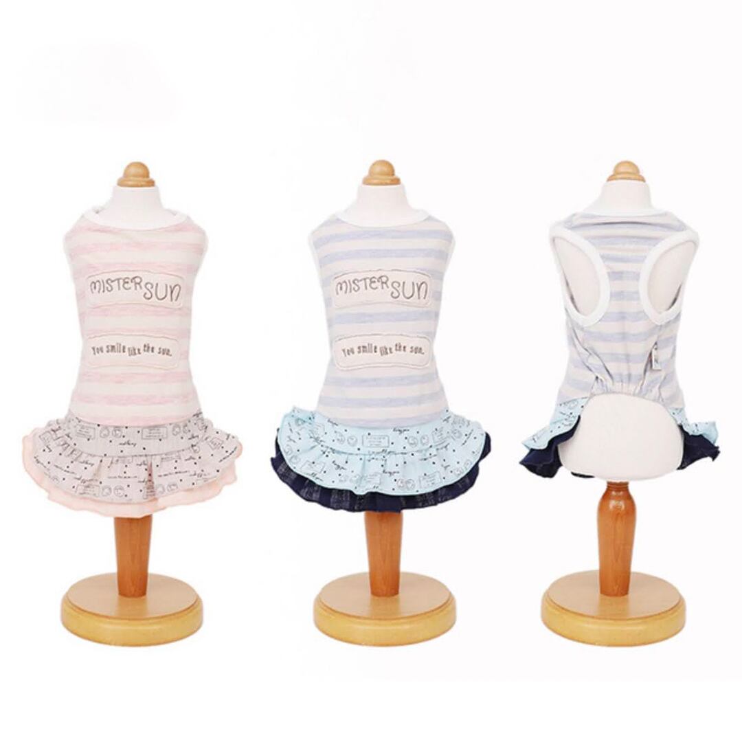 Outlet ペット服 ボーダーワンピース ノースリーブ スマイルプリントスカート ピンク Xs ペット服 雑貨select Shop Moa Glow