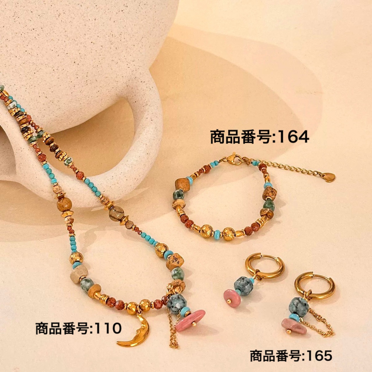 ハンドメイド 三日月 ハート ゆらゆら ネックレス - 5