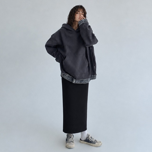 Denim layered hoodie A00254