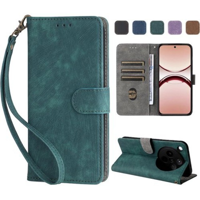 For Oppo Find X8 ケース 手帳型 スマホケース 手作り PUレザー 携帯カバー YANMONGI 財布型 ハンドストラップ付 軽量 薄型 耐衝撃 耐摩擦 全面保護 手触り良い 滑り落ちにくい 指紋防止 マグネッ式カード収納 スタンド機能 Oppo Find X8 対応 グリーン 3689