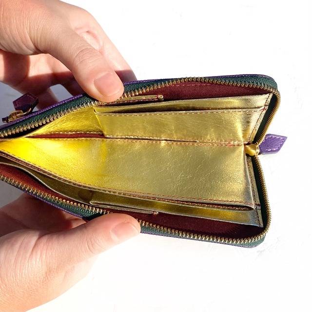 【SRK01SP】　1万円札が折らずに入る最少サイズの長財布「L字束入」　（パープル系）