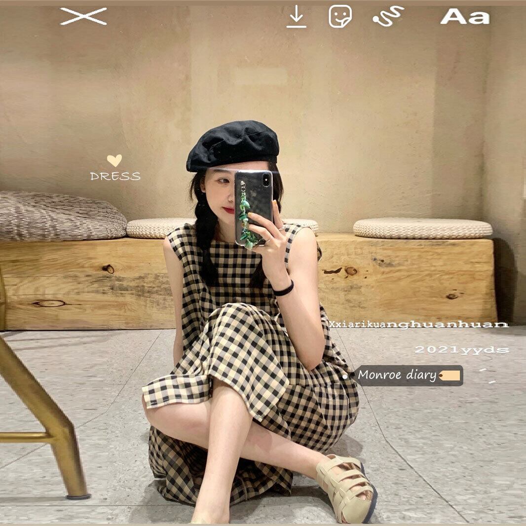 ホルター格子柄ドレス サマーノースリーブロングスカート 大人ガーリー スウィート キュート カジュアル 夏物 モンロー45013654368