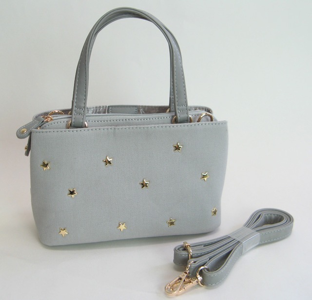 星付きャンバス２WAYバッグ　ハンド斜め掛け 星型モチーフ　コンパクト スターキャンバス　