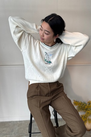 Navy Collection ヨット刺繍ニット