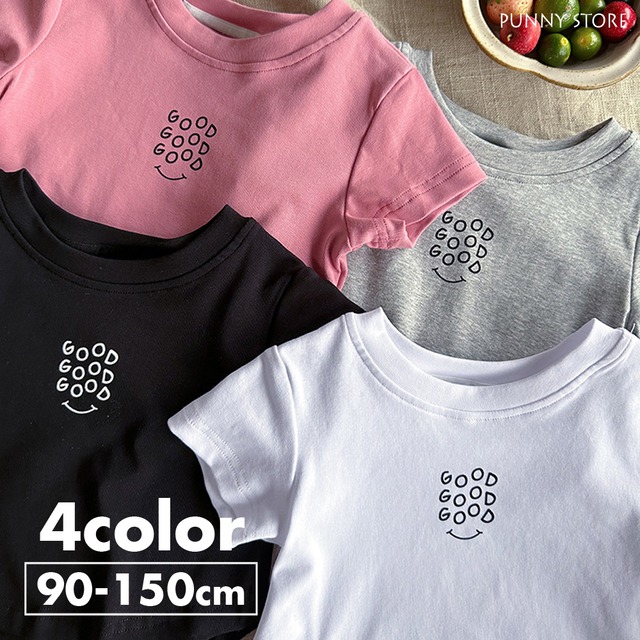 《取寄》 GOODスマイルTシャツ （全４色） Bobi 2024夏 韓国子供服 トップス 半袖 プリント SMILE Uネック カットソー