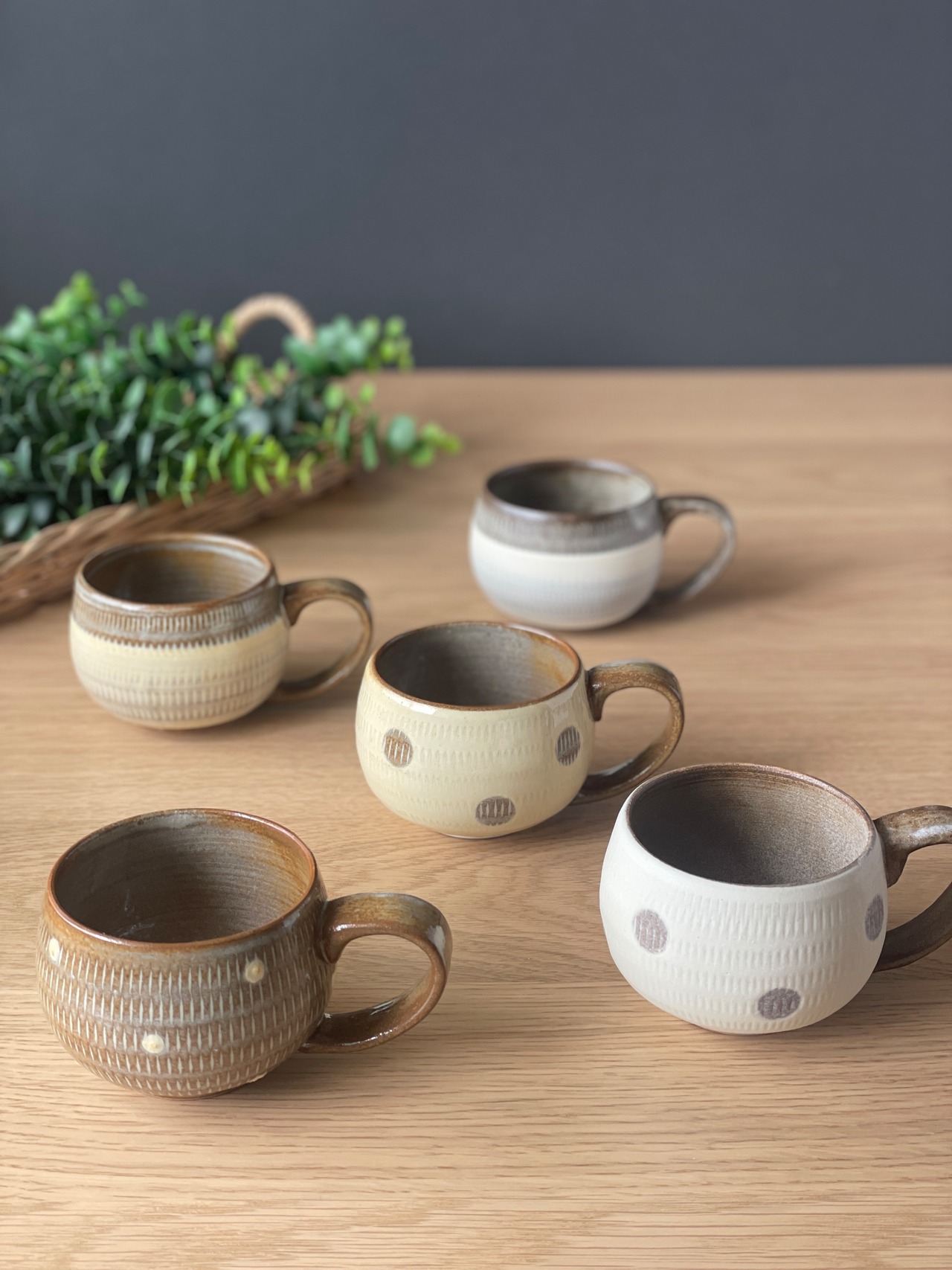 小石原焼 翁明窯元 丸マグカップ ドット・マット【37-471】