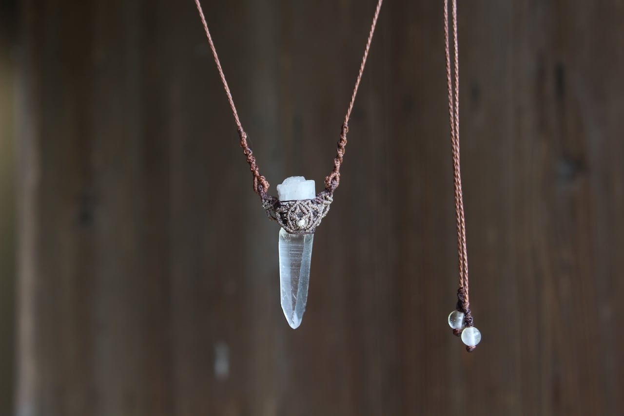 Lemurian Seed Crystal  micro macrame earth necklace