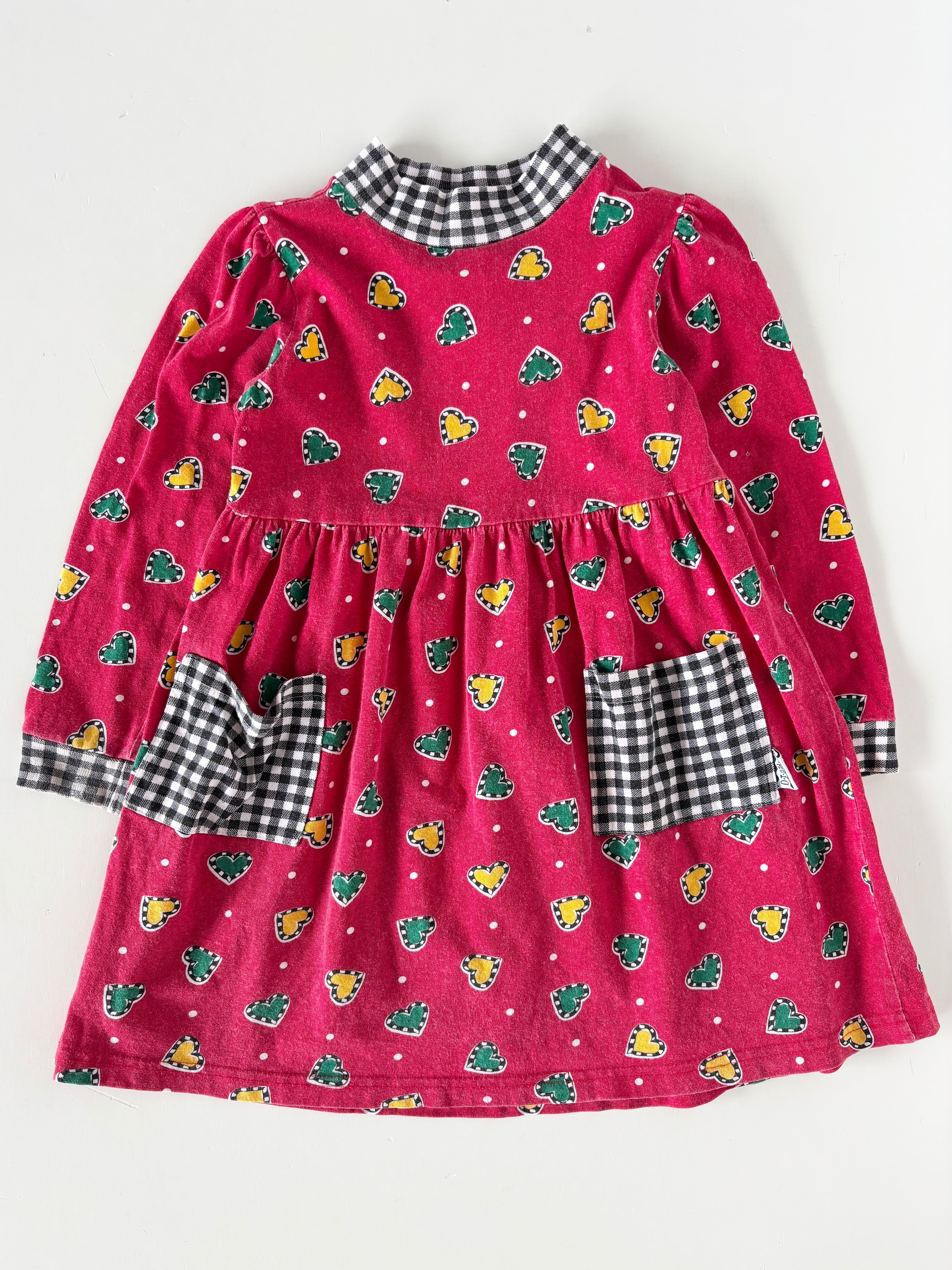 【5-6T・vintage】ハート柄Dress