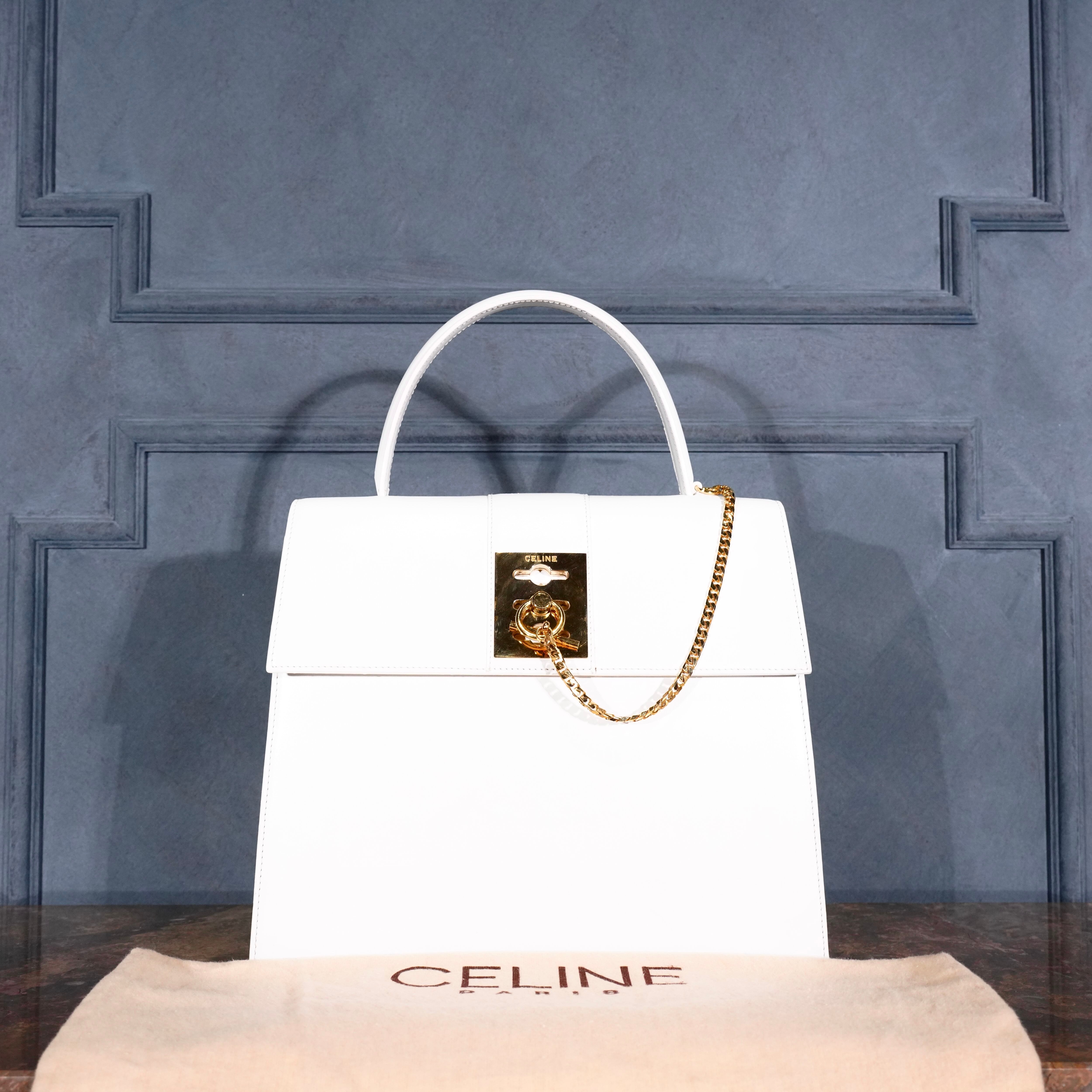 CELINE METAL CHAIN DESIGN LEATHER HAND BAG/オールドセリーヌ
