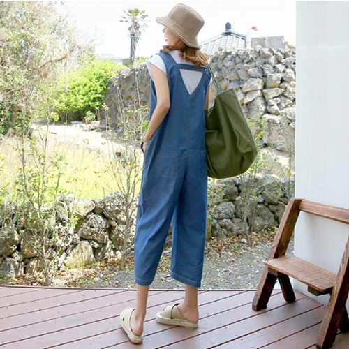 サロペット パンツ デニム かわいい サロペット オーバーオール 丸ポケット 後ろデザイン サロペット ゆったり 大きいサイズ 体型カバー サロペット パンツ ノースリーブ Vネック ゆったり