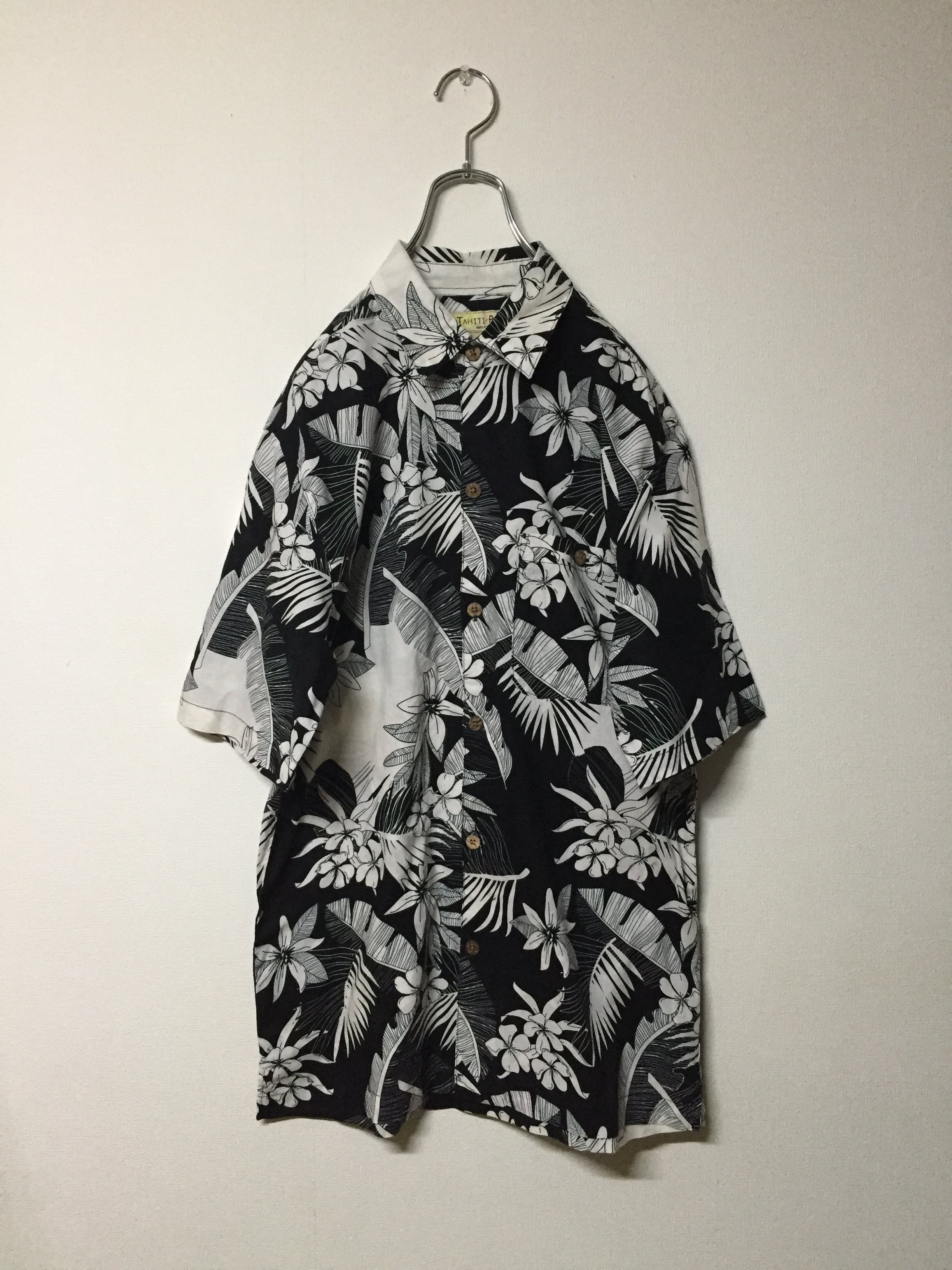 総柄 アロハシャツ 半袖 モノトーン ハイビスカス | 古着屋 KafuCa