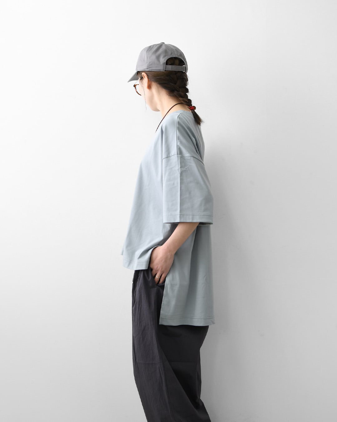 mizuiro ind [ミズイロ インド] side slit wide tunic T shirt [2