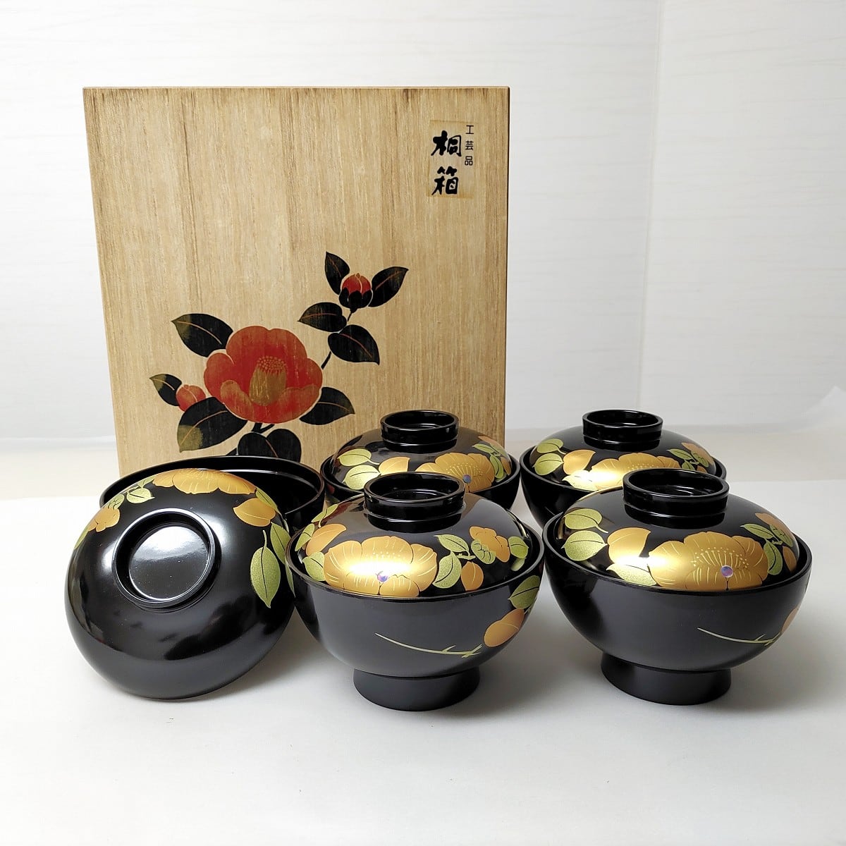 会津塗・汁椀・5客揃・漆器・和食器・桐箱付・No.230205-16・梱包 