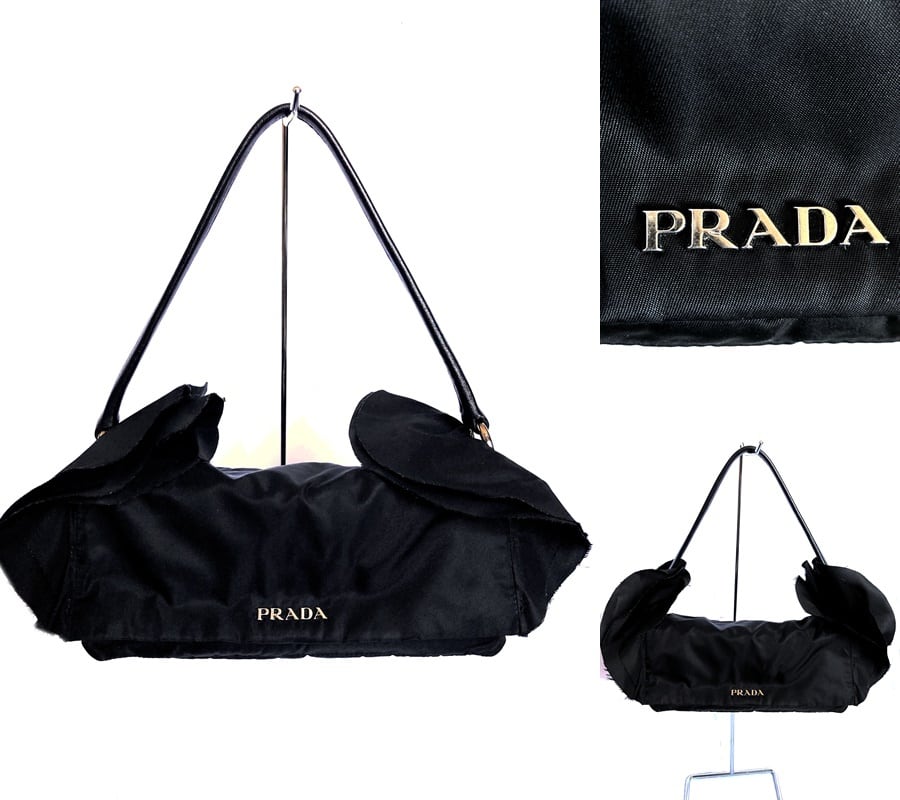 新品 PRADA プラダ コレクション ロゴ プレート リモンタナイロン × レザー ハンドバッグ ショルダー ブラック
