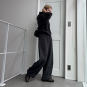 サイドパイピング裏起毛スウェットコクーンPT/チャコール