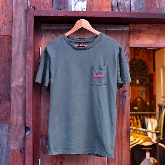 Harley Davidson Pocket T-shirt OLIVE L / ハーレー ポケット Tシャツ