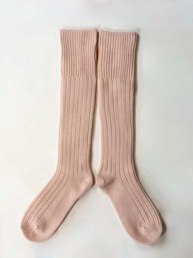 yahae・Wool Low Gauge Ribbed Knee Socks・Baby Pink　4-4032-22