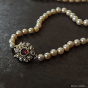 アンティークジュエリー 9ctゴールド アコヤ真珠 天然ロードライトガーネット ネックレス(ソーティングメモ付)