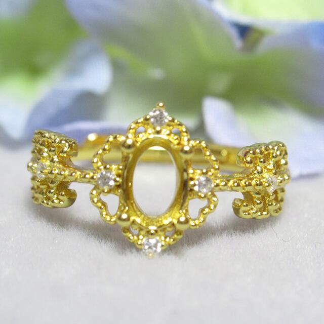 アウトレット6×4㎜ エヴァンタイユ S925 リング台 YG